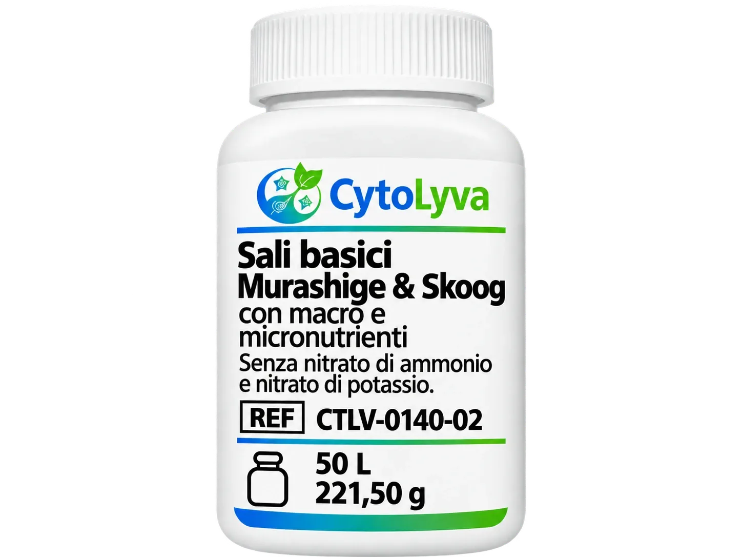 [CTLV-0140-02] Sali basici Murashige & Skoog con macro e micronutrienti. Senza nitrato di ammonio e nitrato di potassio.